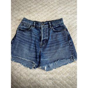 PACSUN LA Women's High Rise Icon Shorts Denim button fly frayed hem Size 25